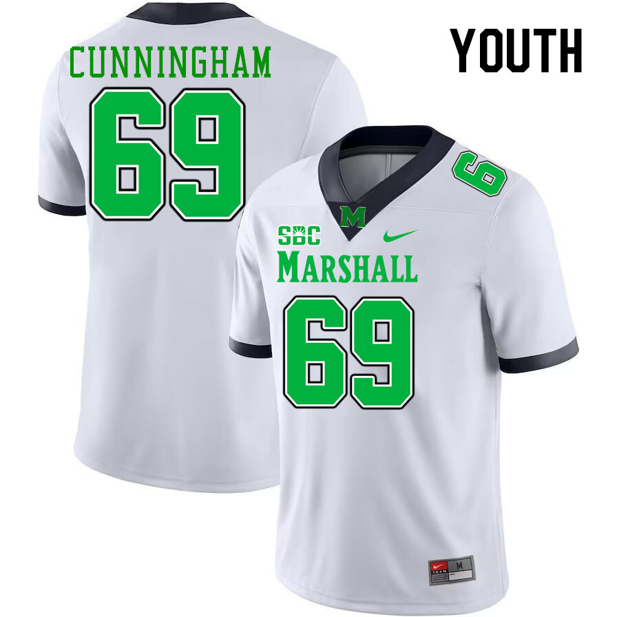 Youth #69 Jaxson Cunningham Marshall Thundering Herd SBC Conference College Football Jerseys Stitche